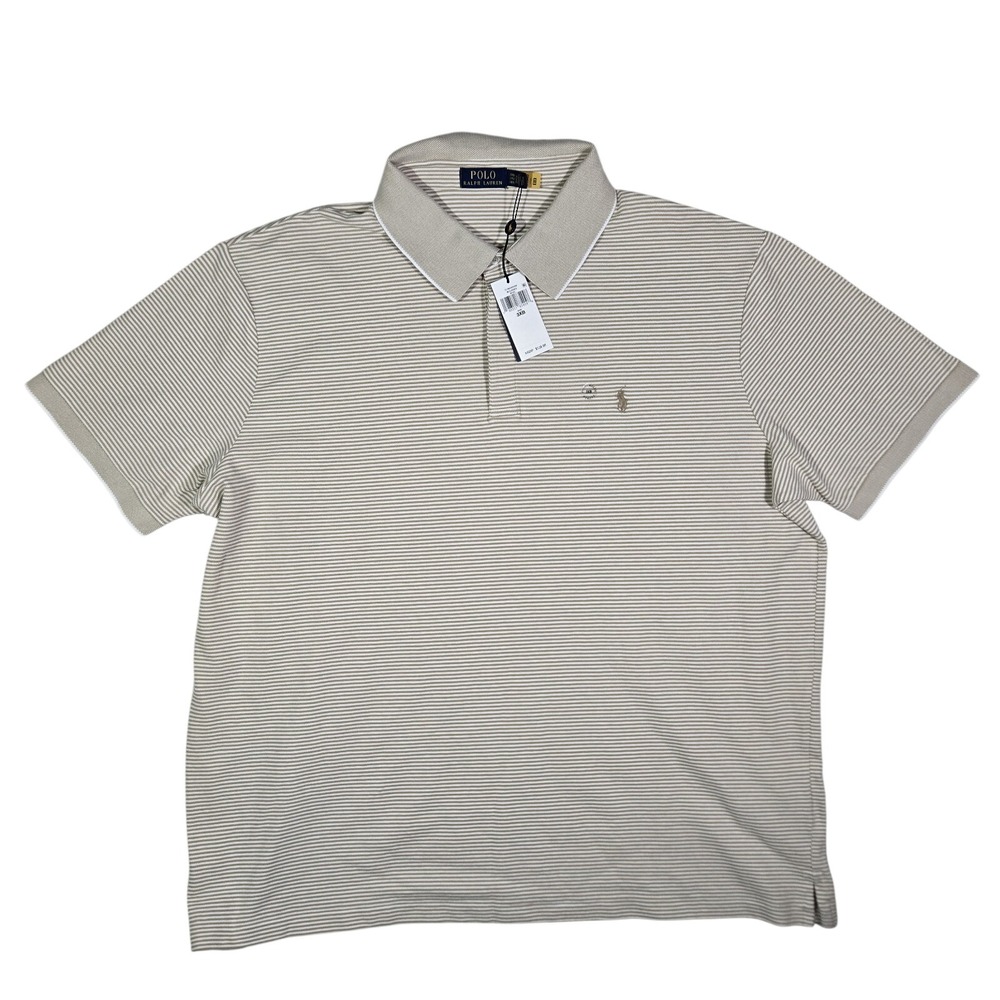 $138 Polo Ralph Lauren Mens 3XB Polo Shirt Striped Beige Stretch 3XL Big Tall